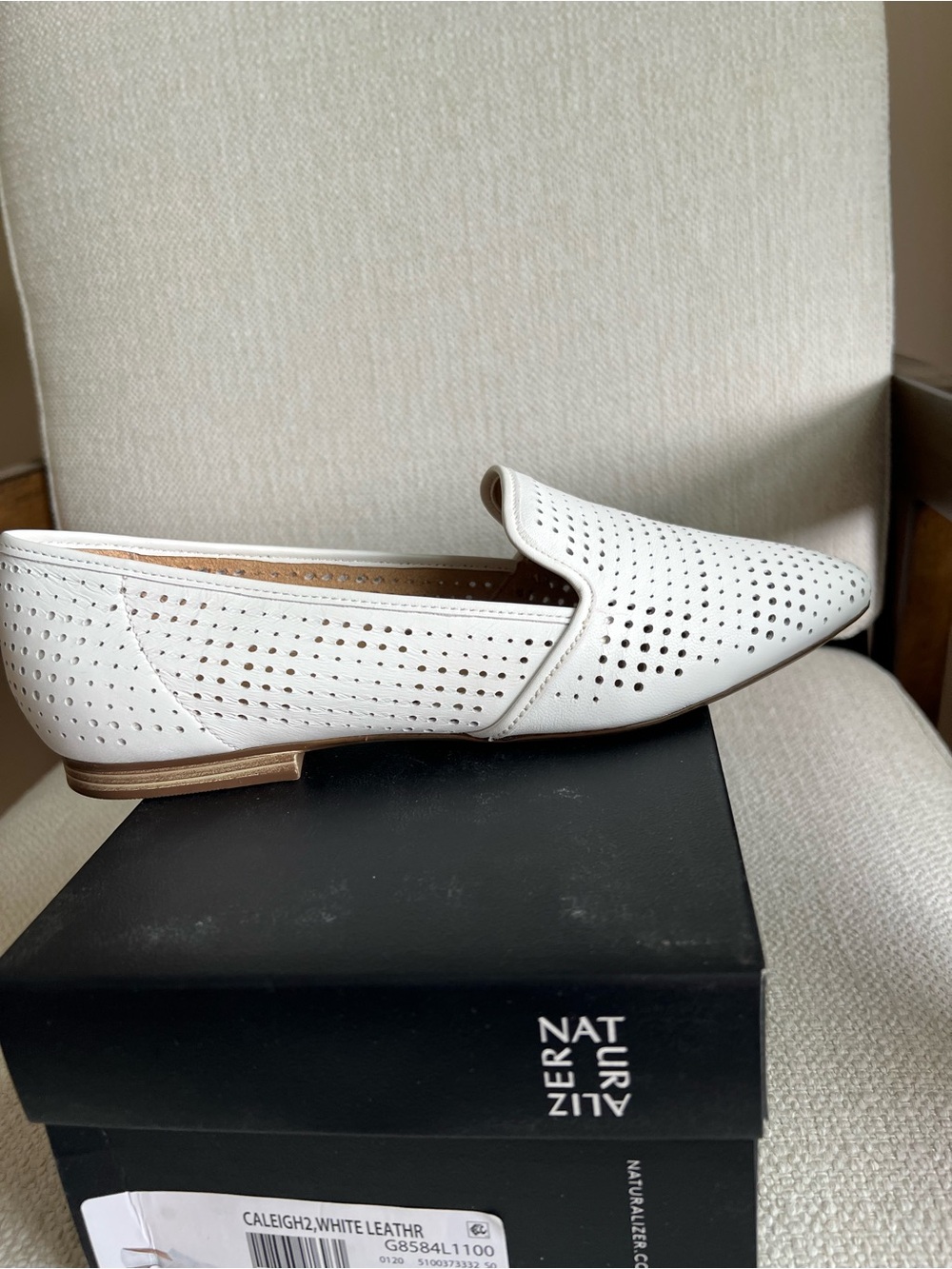 Naturalizer White Perforated Leather Slip-On Loafer — Pointed Toe
